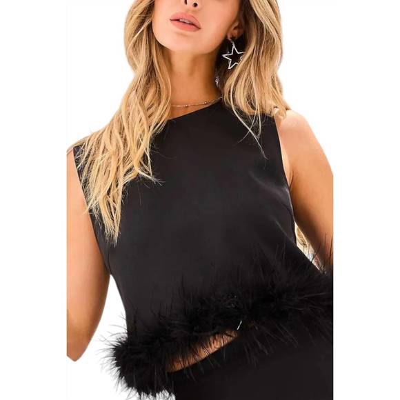 NEW MAINSTRIP festive feathers crop top in black - Picture 3 of 5